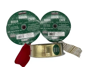 Kirkland Wire-Edged Ribbon 1.5” & 2.5” Wide 50 YD Holiday Ribbon Lot of 3  Used - Picture 1 of 2