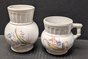 RARE Matching Set Antique Ironstone Ionic Floral Shaving Mug & Brush Jar Vase - Picture 1 of 10