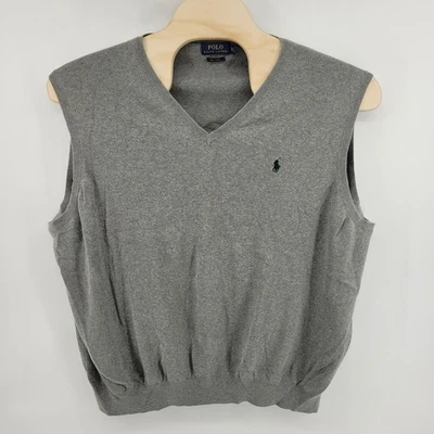 Polo Ralph Lauren Sweater Vest Mens 3XB Big Gray Pima Cotton V Neck Sleeveless - Image 1 of 4