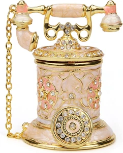 Vintage Telefon Schmuckschatulle aufklappbar Emaille handbemalt Schmuckschatulle Deko  - Bild 1 von 6