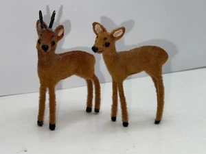 Vtg Wagner Handwork Germany Deer Pair Flocked Fawn Figure Kunstlerschutz Brown - Picture 1 of 6