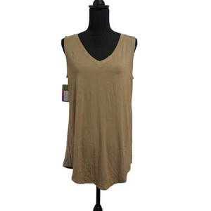 ZENANA Women’s Tank Top Large NWT V-Neck High-Low Hem Extra Stretchy Soft Khaki - Picture 1 of 4