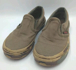 Vans Off The Wall Boys Slip On Shoes Kids Size 12.5 Olive Camouflage Traction - Picture 1 of 14