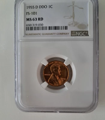 1955 D Lincoln Cent DDO FS-101 NGC MS63 RD - Image 1 of 2