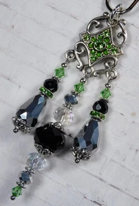 Chandelier Crystal Purse Charm Bag Clip Green Silver Black Handmade New - Picture 1 of 4