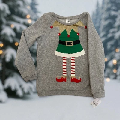 NEW Carter's Girls Elf Sweatshirt Pullover Jacket Gray Christmas sz 8 - Image 1 of 4