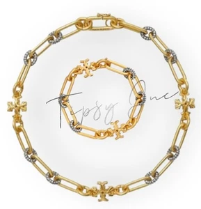 TORY BURCH ROXANNE CHAIN PAVÉ SHORT NECKLACE & BRACELET SET - Picture 1 of 7