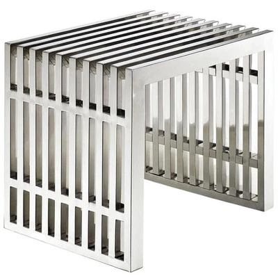 Modway Gridiron 17" Small Modern Stainless Steel Bench in Silver - Image 1 of 4