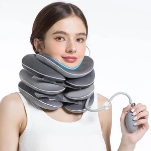 Dispositivo de tracción de cuello inflable y ajustable con soporte, gris portátil - Imagen 1 de 6
