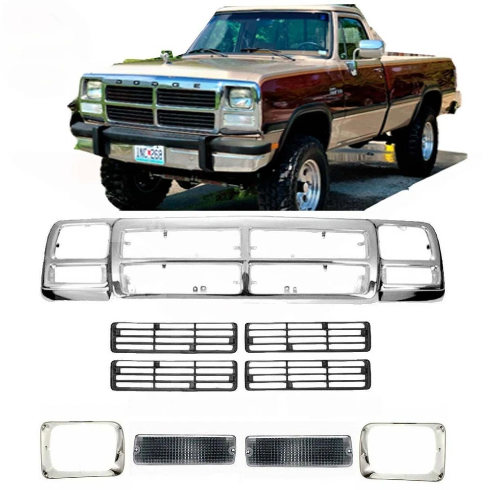 New 1992 1993 DODGE D150 D250  Grille Headlamp Door Signal Lamp Assembly 9pc - Image 1 of 1