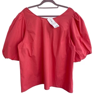 George Coral Pink Puff Sleeve Boxy Round Neck Blouse 16 BNWT - Picture 1 of 4