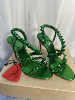 Christian Louboutin Spikita Strap 100 Spinach Green Strap Sandal Heel Pump 38.5 - Image 1 of 4