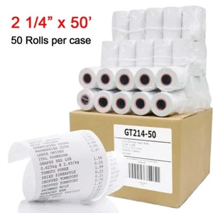 50 rollos de papel de recibo térmico 2 1/4 x 50' blanco POS caja registradora tarjeta de crédito - Imagen 1 de 3