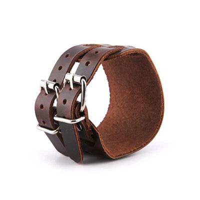 Pulseira masculina de couro punk cinto pulseira larga bracelete ajustável EUA - Imagem 1 de 4
