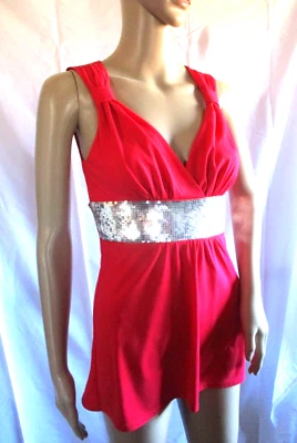 Heart Soul S liquid knit Top red Silver sparkly Sequin sleeveless Cocktail Party - Image 1 of 4