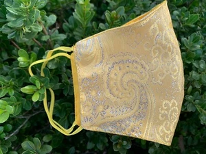 Yellow Paisley Woman's Face Mask, Washable, Beautiful, Two Layers Silk, Colorful - Picture 1 of 8