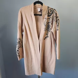 Chicos Floral Bordado Plumero Cárdigan Tejido Suéter 2 EE. UU. Talla Grande Marrón Tostado - Imagen 1 de 12