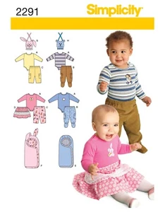 SIMPLICITY SEWING PATTERN 2291 BABY GIRL BOY XXS-L BODYSUIT, SLEEPING BAG, PANTS - Picture 1 of 12