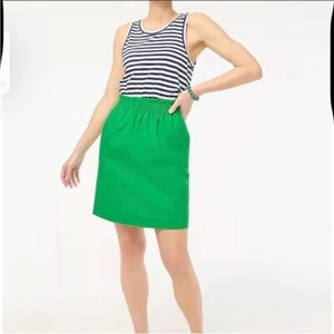 J. Crew Size 6 Linen Cotton Green Mini Skirt Pull On Elastic Waist City Skirt - Picture 1 of 11