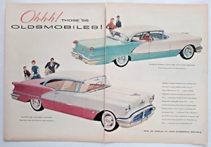 Pink 1956 OLDSMOBILE 88 Super 98 Deluxe Chrome Colorful Vintage Poster Print Ad - Picture 1 of 2