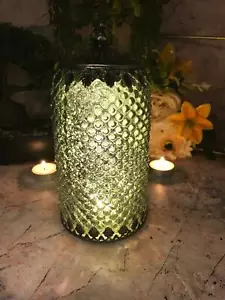 More details for elegant textured glass lantern with metal accents - ambient lighting decor