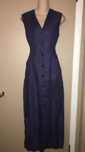 ESCADA ELEMENTS LINEN LADIES DARK BLUE LONG DRESS MADE IN GERMANY SIZE 36. - Picture 1 of 9