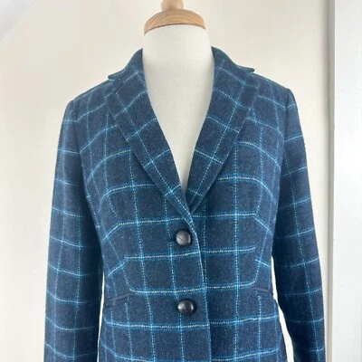 Talbots Women's 10 P Wool Blend Blue Plaid Blazer Duck Print Lined, Notch Collar - Image 1 of 4