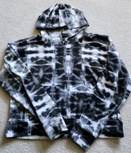 Black Gray White Velour Hoodie Pull Over Medium NEW - Picture 1 of 4