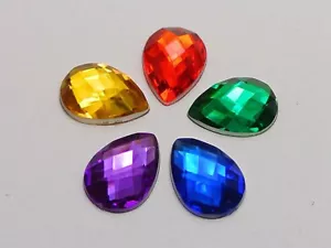 200 Acrylic Flatback TearDrop Rhinestone Gems 10X14mm No Hole Colour Choice - Picture 1 of 14