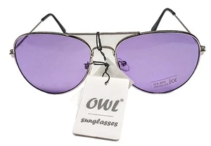 GAFAS DE SOL AVIADOR BÚHO PARA HOMBRE - LENTES MORADAS - MARCO PLATEADO - NUEVAS CON ETIQUETAS - Imagen 1 de 2