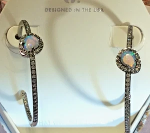 Bomb Party Make it Count Ice Blue Opal Hematite Plated Earring Hoops 8311 - Picture 1 of 1