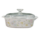Corning Ware Casserole Dish 8.5" X 2.5" Pastel Floral Bouquet With Pyrex Lid A9c