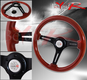 13.5" Deep Dish Wood Grain Steering Wheel Logo Buttong Horn 6-Bolt Hole