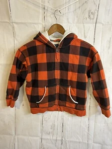 Lands End Boys SHERPA lined warm Jacket size Small 8 Orange Plaid Full Zip - Picture 1 of 9