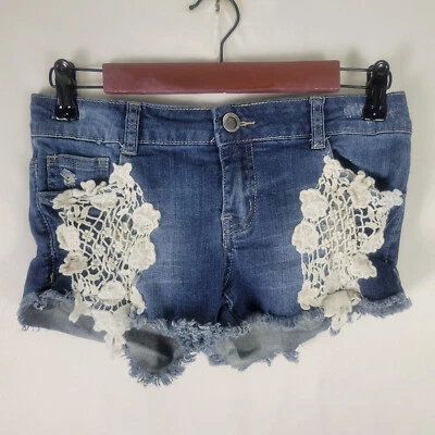 Pantalones Cortos Denim Hot Kiss Juniors 5 Azul Jean Tiro Bajo Cici Lavado Medio Dobladillo Deshilachado Foto 1 de 4