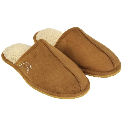 Carolina Panthers NFL Men's Tan Slide Slippers, Size Small 7/8, New In Box Cover