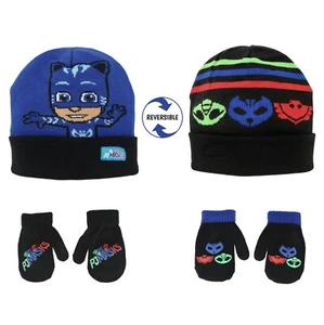 PJ Masks Reversible Winter Hat and 2 Pair of Gloves or Mittens Set, Boys Age 2-7 - Picture 1 of 17