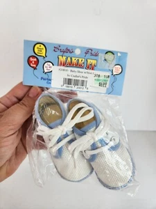 NIB Vintage Newborn Or Doll Shoes Off White And Blue Crafter Pride - Picture 1 of 7