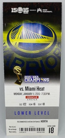 2015-16 Golden State Warriors MINT FULL SEASON TICKET Win #36 73 Win Season RARE Cover