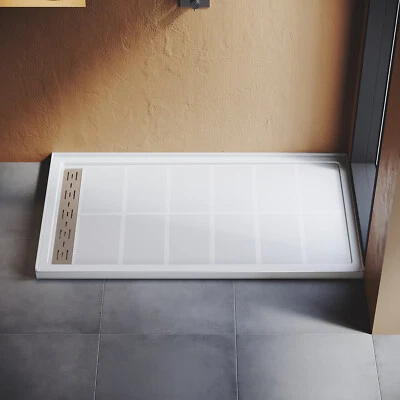 SUNNY SHOWER 60" L x 32" W x 4" H Plato de Ducha Antideslizante Base de Ducha Drenaje Izquierdo Foto 1 de 4