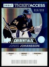 2020-21 UPPER DECK CREDENTIALS DEBUT TICKET ACCESS JONAS JOHANSSON ROOKIE