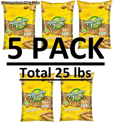5 PACK - Hampton Farms Unsalted In-Shell Peanuts (5 lbs.) Total 25 lbs - Image 1 of 4