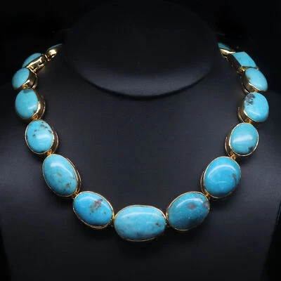 Gemstone Natural Blue Turquoise Necklace 925 Silver Sterling 18K Gold - Image 1 of 4