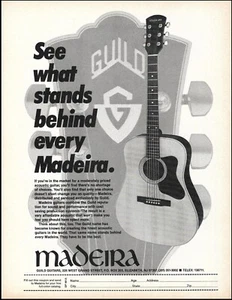 1981 Guild Madeira Guitarra Acústica Tapa Plana Anuncio 8 x 11 B/W Impresión de Anuncios - Imagen 1 de 3