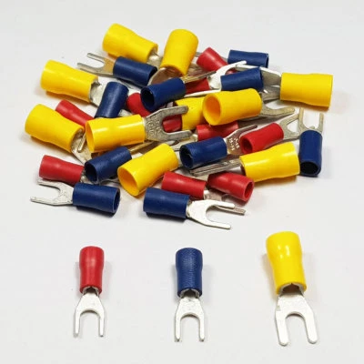 Fork Terminal Insulated Connector Terminals Crimp Electrical Red Blue Yellow - Image 1 of 4