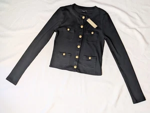 J.CREW Vintage Rib Lady Womens S Black Knit Sweater Cardigan Gold Button - Picture 1 of 4