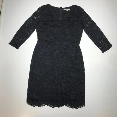 Vestido Ann Taylor Loft Mujer 10 Negro Floral Encaje Funda Manga 3/4 Cuello en V Carrera Foto 1 de 4