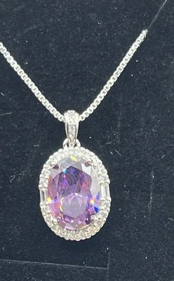 GIANT Simulated Oval Amethyst with White CZ Halo Pendant &  15.87 ctw - Image 1 of 4