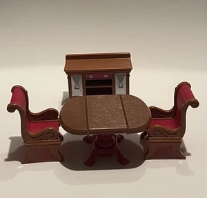 Fisher-Price Loving Family Dollhouse Dining Room Table Chairs Buffet Pink Brown - Picture 1 of 4