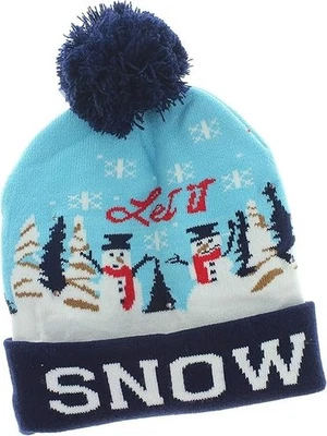 MB MÜLLER LED Mütze Let it Snow Hellblau Weihnachtsmütze Weihnachten Bommel Strickmütze